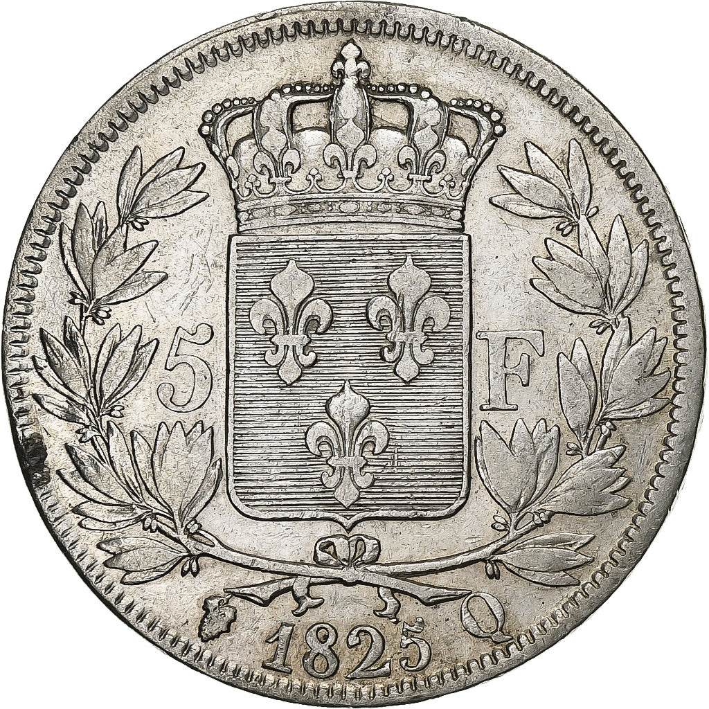 Francja, 5 Francs, Charles X, 1825, Perpignan, Srebro, EF(40-45), KM:720.11