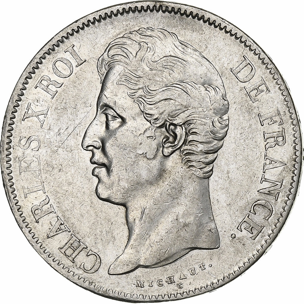 France, 5 Francs, Charles X, 1827, Strasbourg, Silver, VF(30-35), KM:728.3