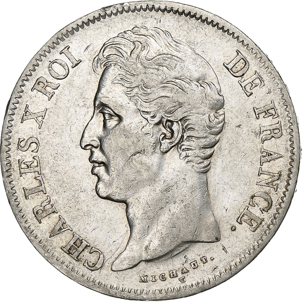 France, 5 Francs, Charles X, 1827, Perpignan, Argent, TB+, KM:728.11