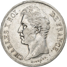 France, 5 Francs, Charles X, 1827, Perpignan, Argent, TB+, KM:728.11
