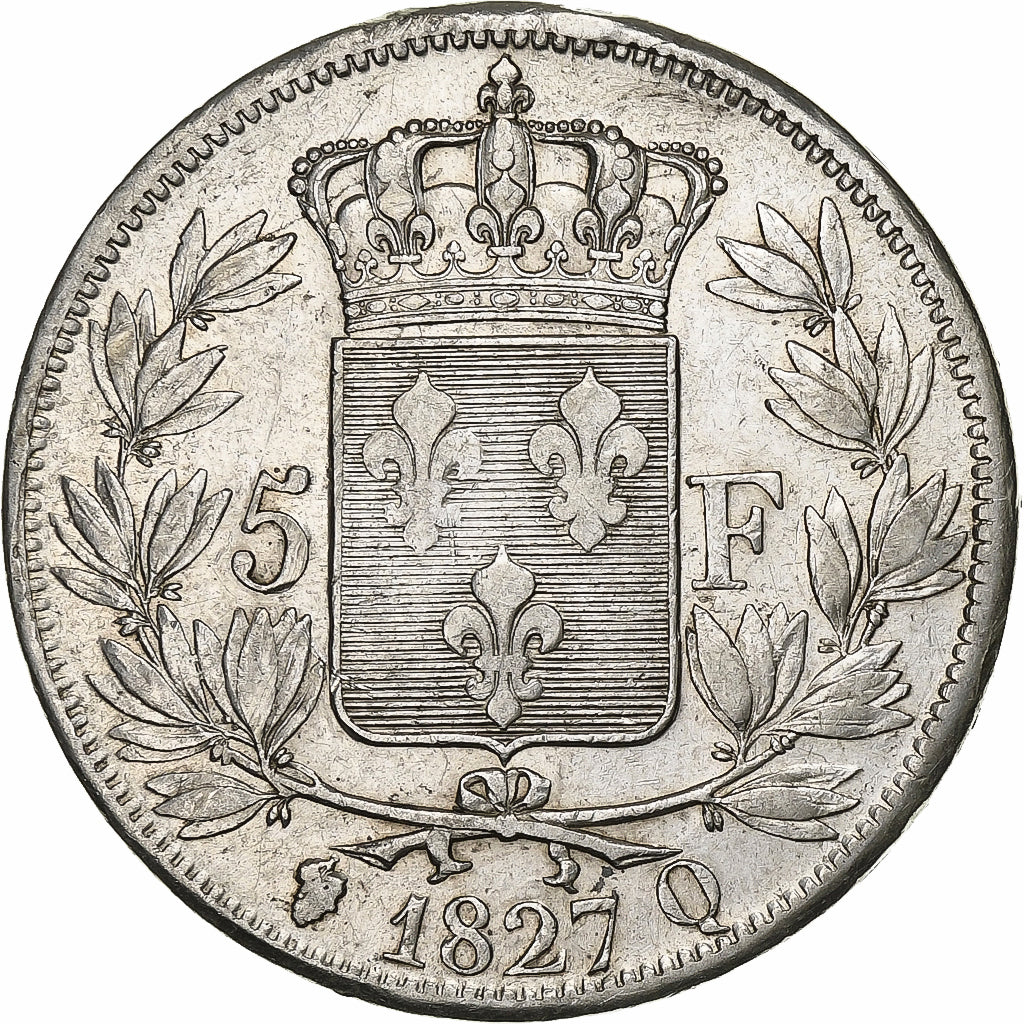 France, 5 Francs, Charles X, 1827, Perpignan, Argent, TB+, KM:728.11