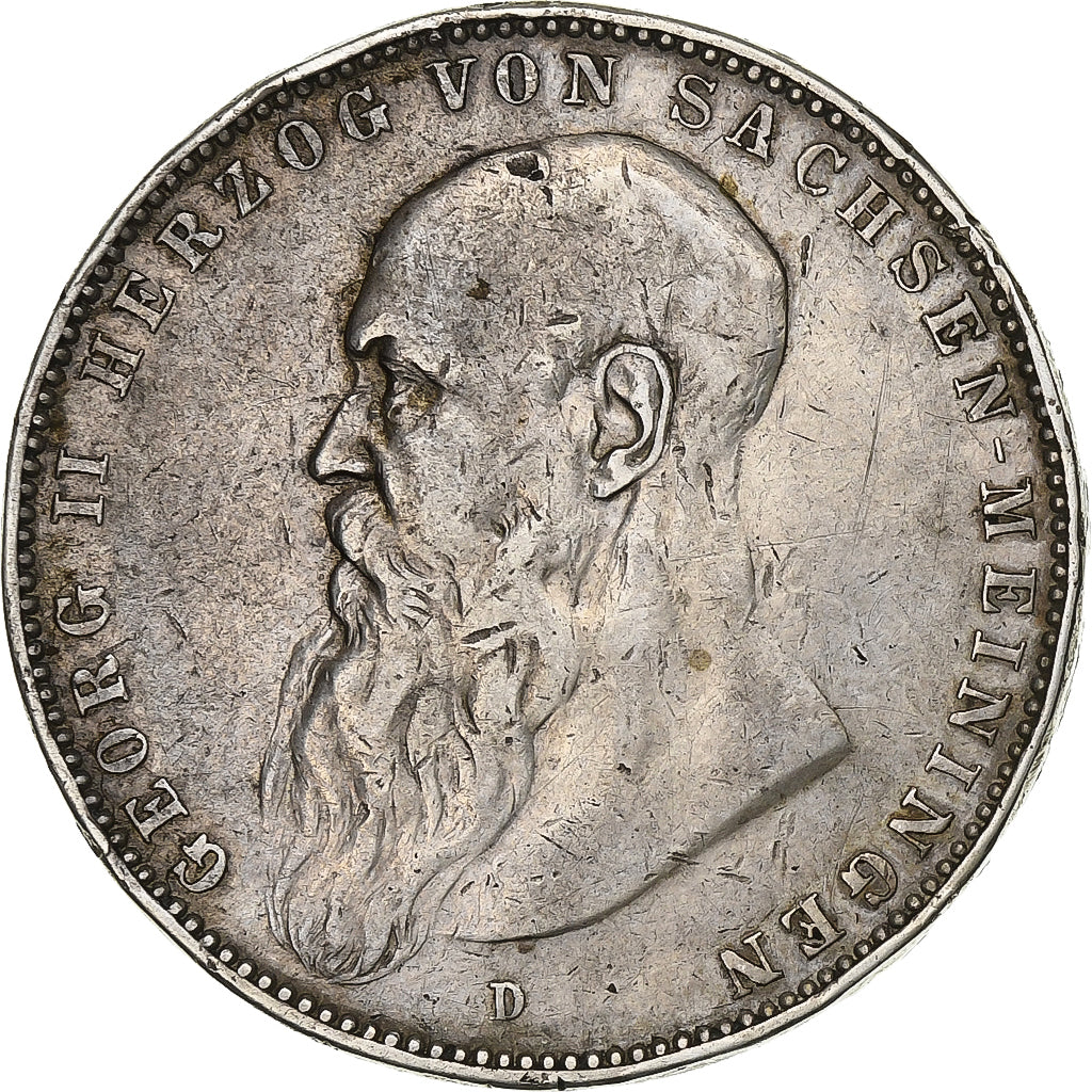 Estados alemanes, SAXE-MEININGEN, Georg II, 5 Mark, 1908, Munich, Plata, BC+