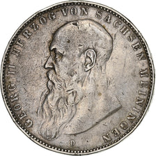 Estados alemanes, SAXE-MEININGEN, Georg II, 5 Mark, 1908, Munich, Plata, BC+