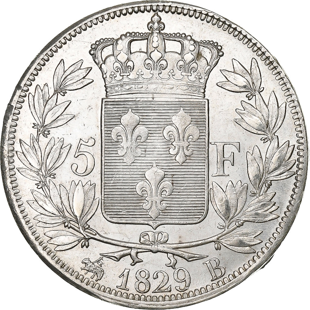 Francia, 5 Francs, Charles X, 1829, Rouen, Argento, BB, KM:728.2