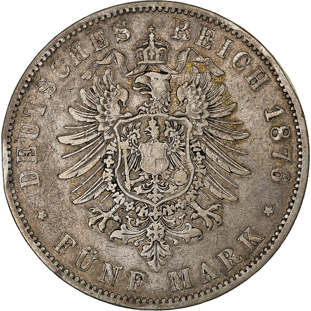 German States, PRUSSIA, Wilhelm I, 5 Mark, 1876, Berlin, Silver, VF(30-35)