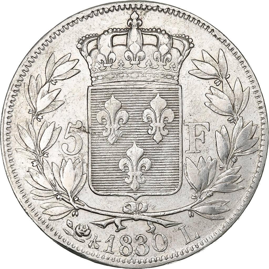 Francia, 5 Francs, Charles X, 1830, Bayonne, Argento, MB+, KM:728.8