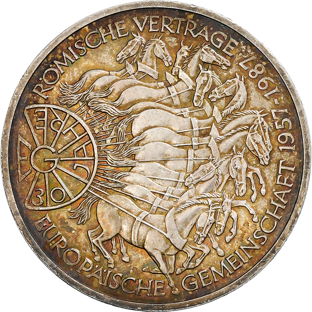 GERMANY - FEDERAL REPUBLIC, 10 Mark, 1987, Karlsruhe, Silver, AU(55-58), KM:167