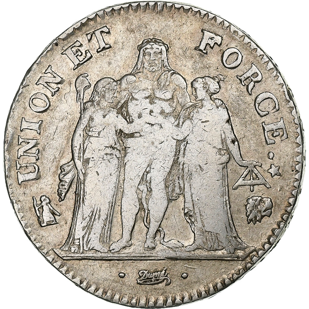 Francia, 5 Francs, Union et Force, AN 7, Bayonne, Argento, MB, KM:639.6