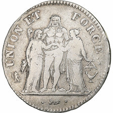 Francia, 5 Francs, Union et Force, AN 5, Bordeaux, Plata, BC+, KM:639.5