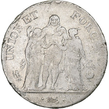 France, 5 Francs, Union et Force, AN 6, Paris, Silver, VF(20-25), KM:639.1