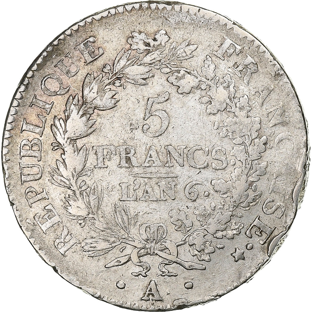 France, 5 Francs, Union et Force, AN 6, Paris, Silver, VF(20-25), KM:639.1