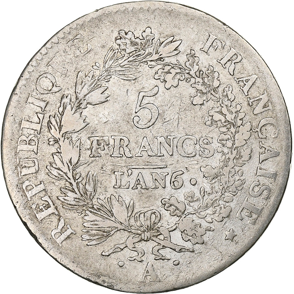 Francia, 5 Francs, Union et Force, AN 6, Paris, Argento, MB, KM:639.1