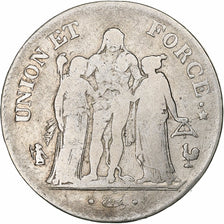 France, 5 Francs, Union et Force, AN 8, Paris, Silver, VF(20-25), KM:639.1
