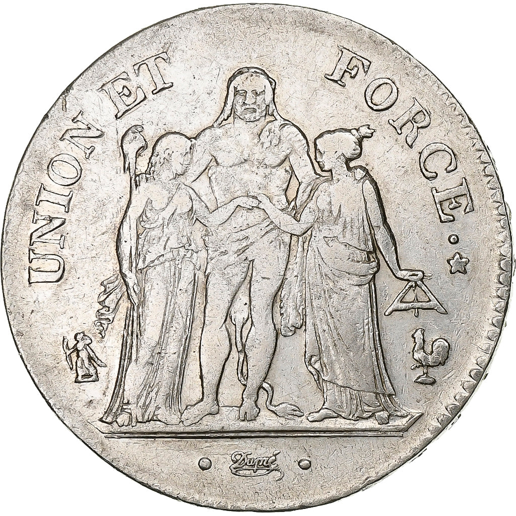 France, 5 Francs, Union et Force, AN 8, Paris, Silver, VF(30-35), KM:639.1