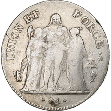 France, 5 Francs, Union et Force, AN 5, Paris, Silver, VF(20-25), KM:639.1