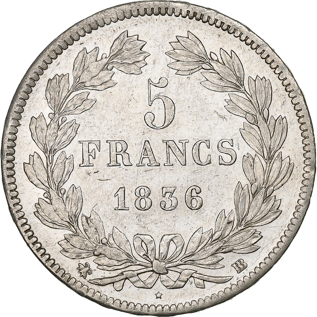 Francia, 5 Francs, Louis-Philippe, 1836, Strasbourg, Argento, BB, KM:749.3