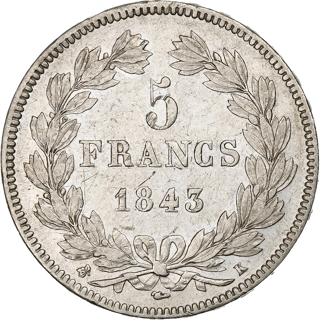 Francja, 5 Francs, Louis-Philippe, 1843, Bordeaux, Srebro, EF(40-45), KM:749.7