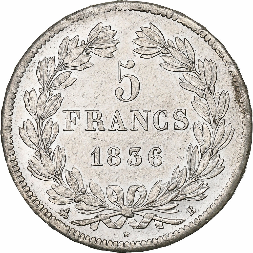 Francja, 5 Francs, Louis-Philippe, 1836, Rouen, Srebro, EF(40-45), KM:749.2