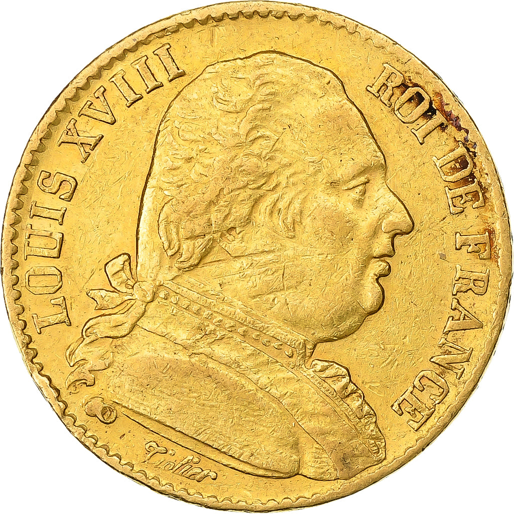 Francia, Louis XVIII, 20 Francs, Louis XVIII, 1814, Paris, Oro, MB+, KM:706.1