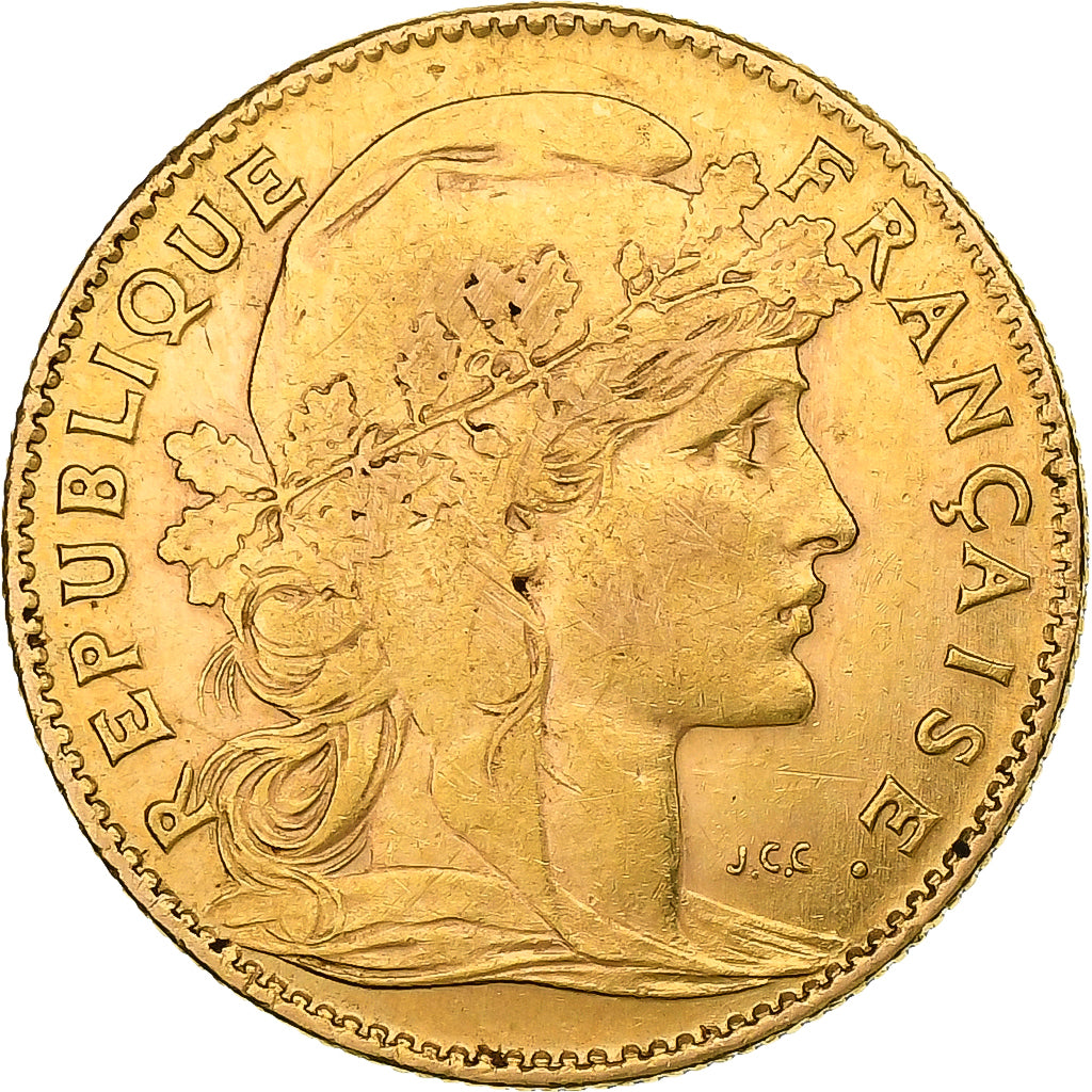 Francia, 10 Francs, Marianne, 1907, Paris, Oro, MB+, KM:846