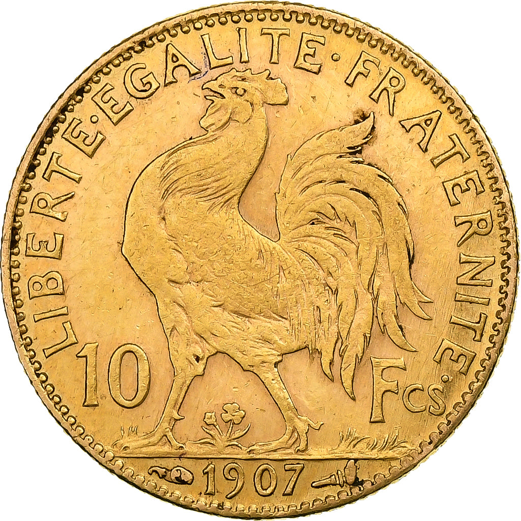 Francia, 10 Francs, Marianne, 1907, Paris, Oro, MB+, KM:846