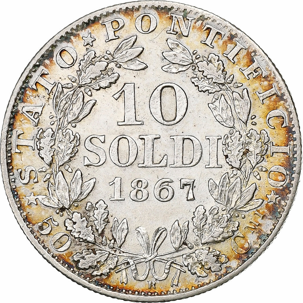 DEPARTAMENTY WŁOSKIE, PAPAL STATES, Pius IX, 10 Soldi, 50 Centesimi, 1867