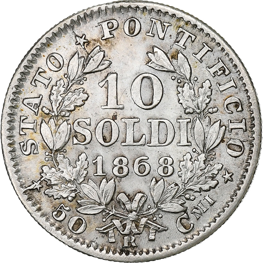 ITALIAN STATES, PAPAL STATES, Pius IX, 10 Soldi, 50 Centesimi, 1868, Rome