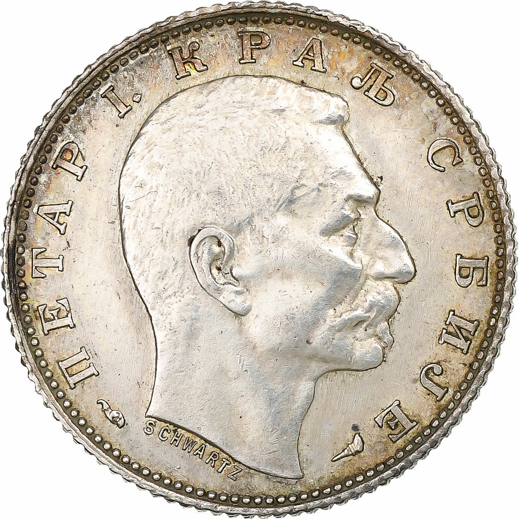 Serbia, Peter I, Dinar, 1915, Paris, Silver, EF(40-45), KM:25.3