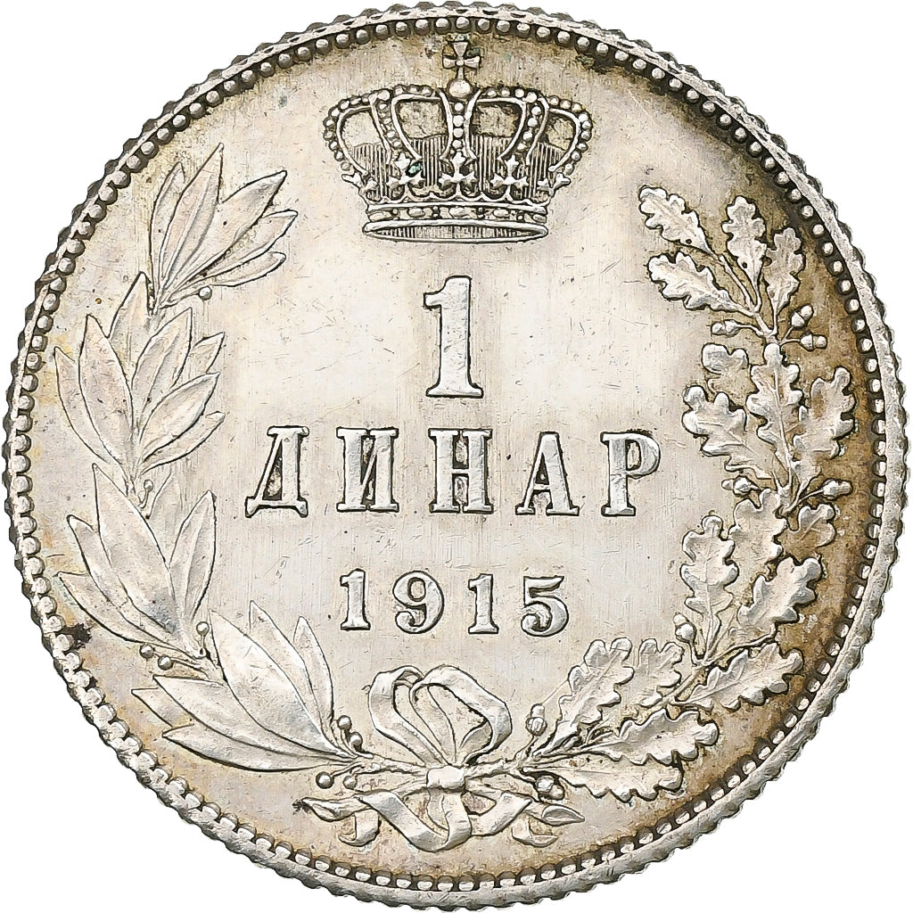 Serbia, Peter I, Dinar, 1915, Paris, Silver, EF(40-45), KM:25.3
