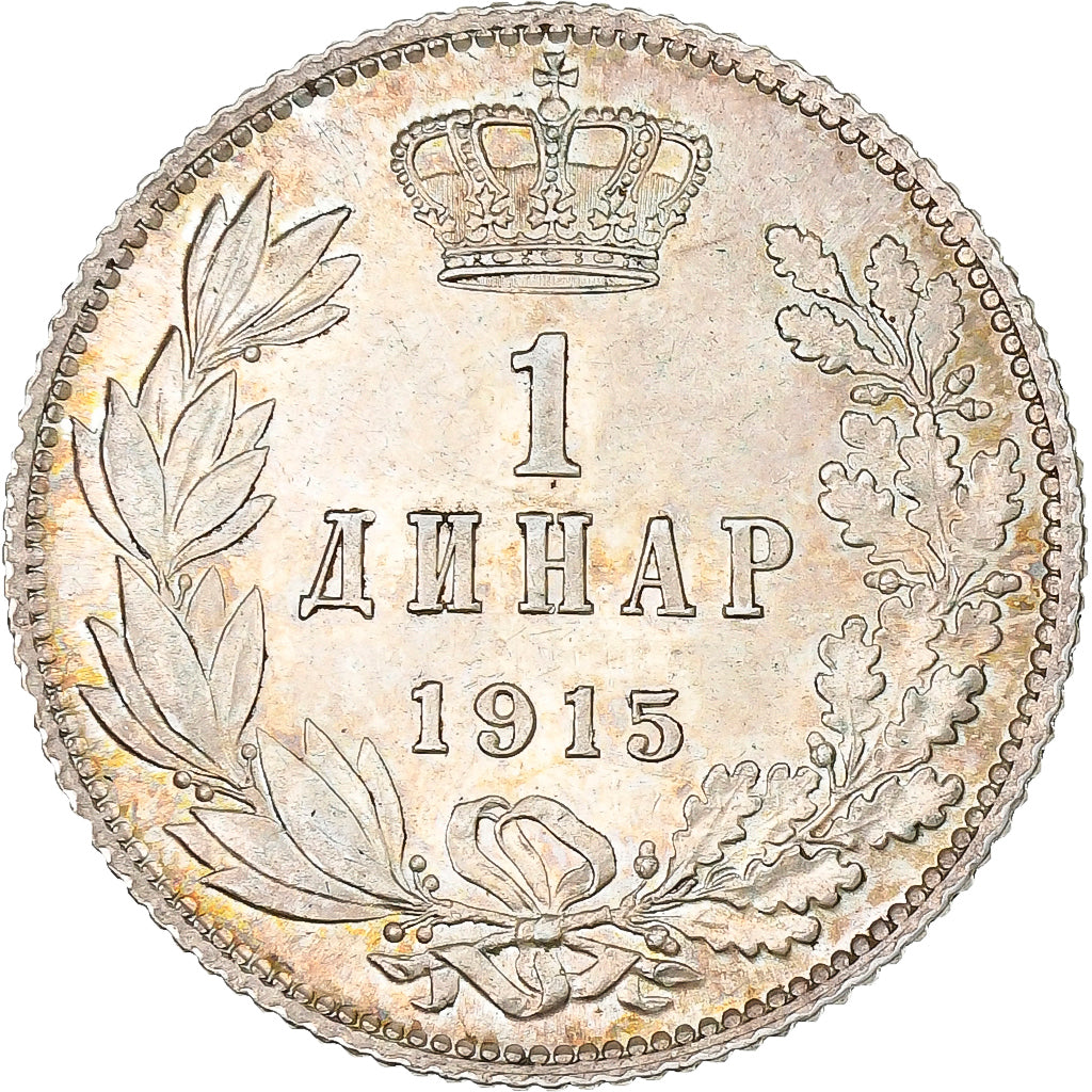 Serbia, Peter I, Dinar, 1915, Paris, Silver, EF(40-45), KM:25.3