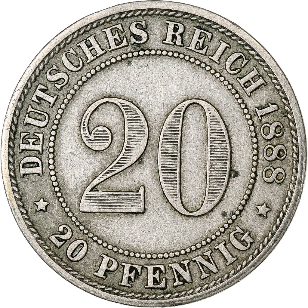 NIEMCY - IMPERIUM, Wilhelm I, 20 Pfennig, 1888, Berlin, Miedź-Nikiel