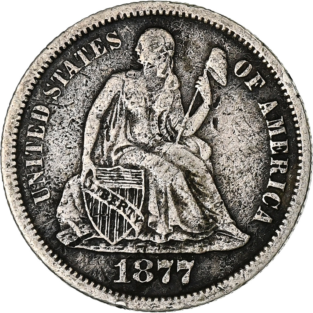 USA, Dime, Seated Liberty Dime, 1877, Carson City, Srebro, VF(30-35), KM:A92