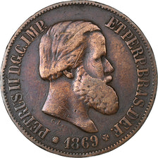 Brasil, Pedro II, 20 Reis, 1869, Rio de Janeiro, Bronze, VF(20-25), KM:474