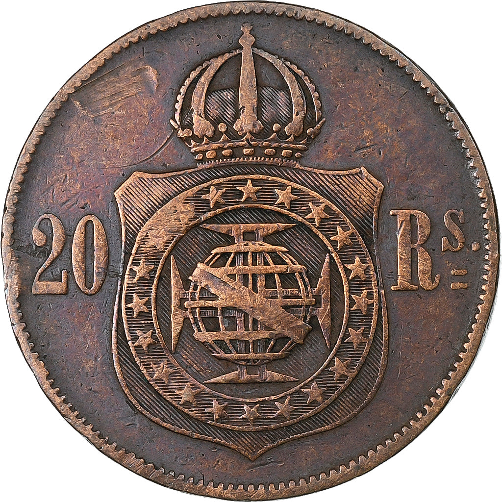 Brasile, Pedro II, 20 Reis, 1869, Rio de Janeiro, Bronzo, MB, KM:474