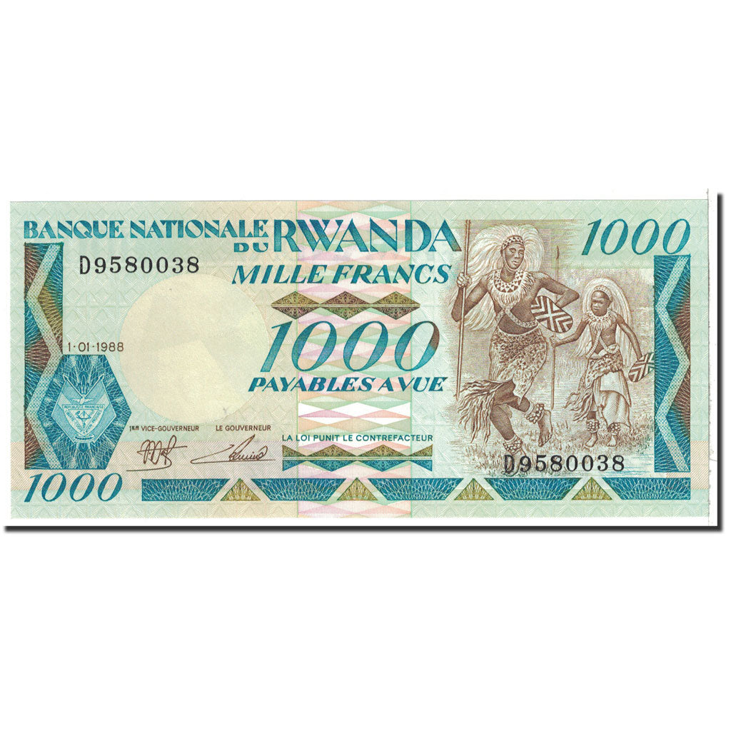 Banknote, Rwanda, 1000 Francs, 1988, 1988-01-01, KM:21a, UNC(65-70)