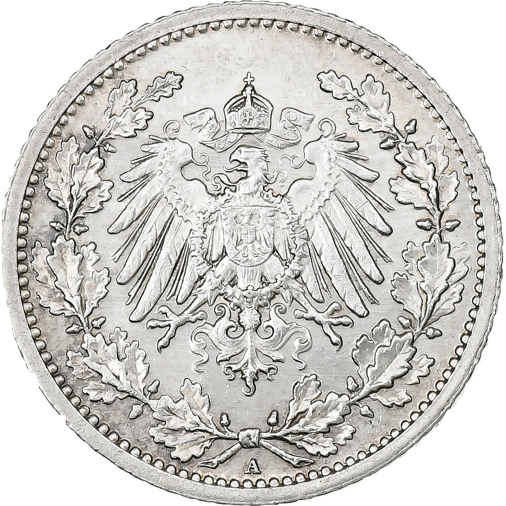 German Empire, 1/2 Mark, 1908, Berlin, Silver, AU(55-58), KM:17
