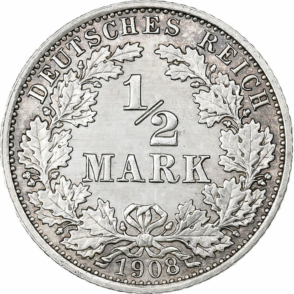 German Empire, 1/2 Mark, 1908, Berlin, Silver, AU(55-58), KM:17