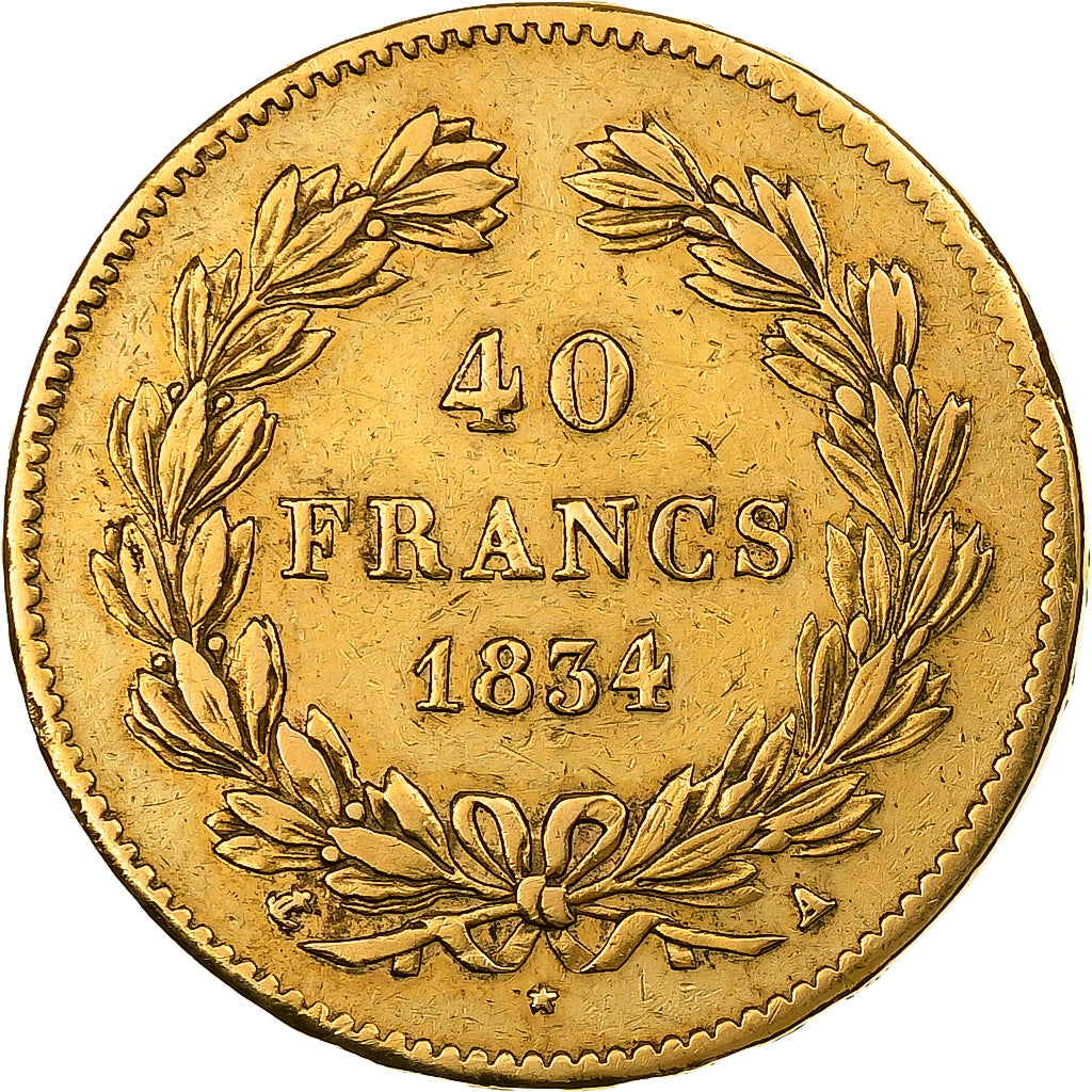 France, 40 Francs, Louis-Philippe, 1834, Paris, Gold, EF(40-45), KM:747.1
