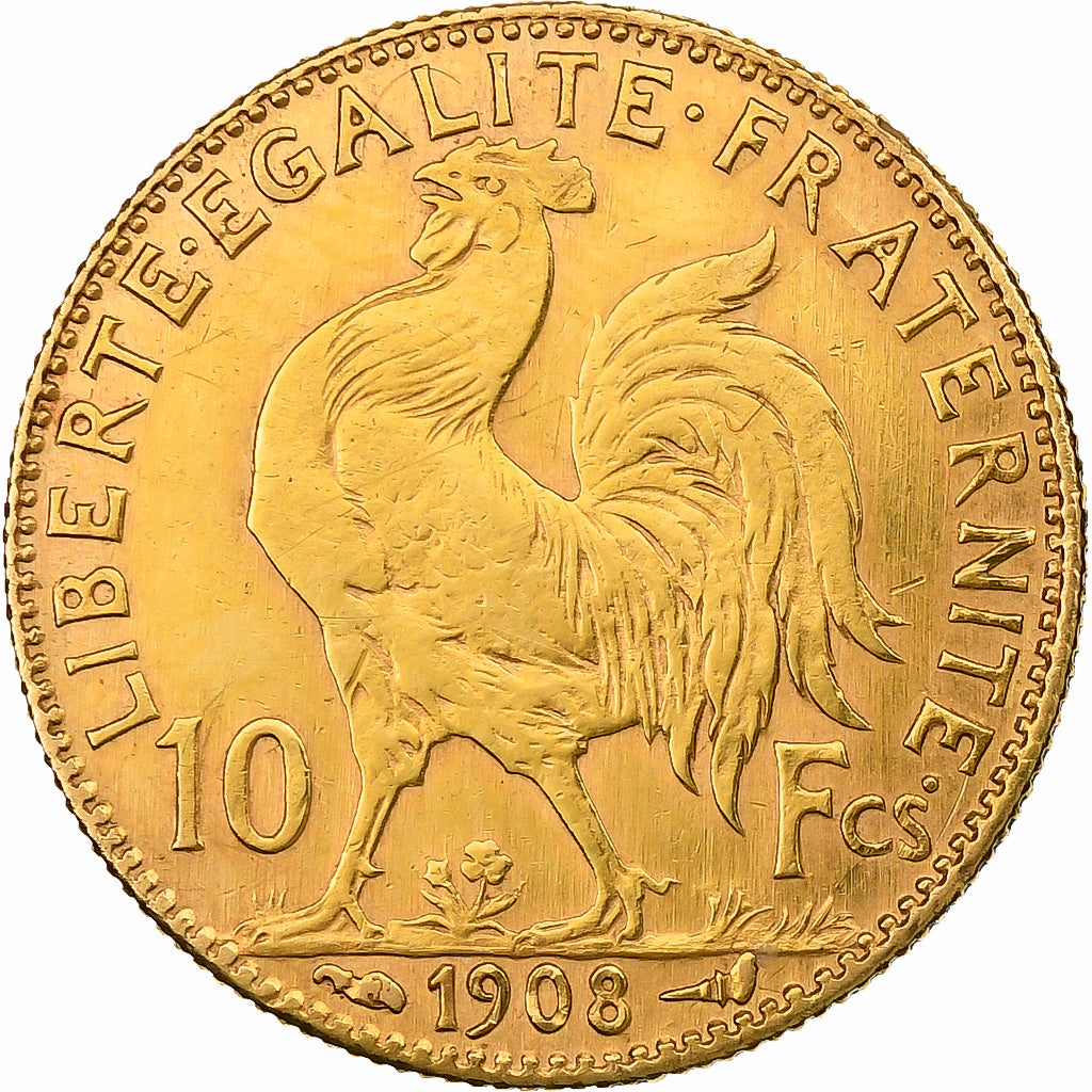 Francia, 10 Francs, Marianne, 1908, Paris, Oro, BB, KM:846