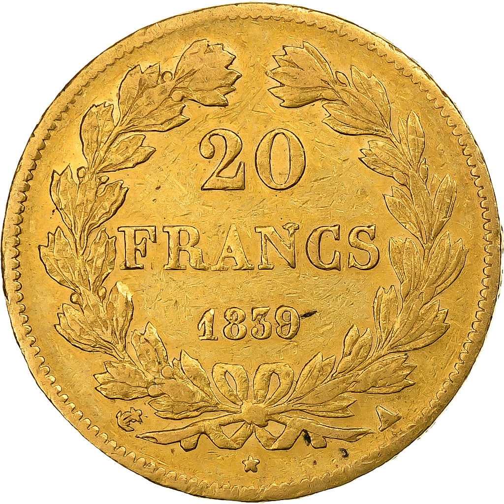 Francja, 20 Francs, Louis-Philippe, 1839, Paris, Złoto, EF(40-45), KM:750.1