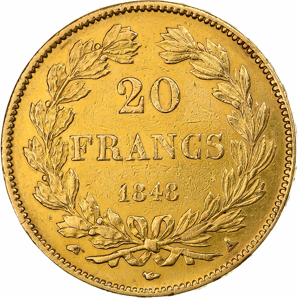 Francja, 20 Francs, Louis-Philippe, 1848, Paris, Złoto, AU(50-53), KM:750.1