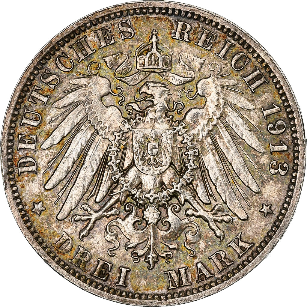 Stati tedeschi, SAXONY-ALBERTINE, Friedrich August III, 3 Mark, 1913
