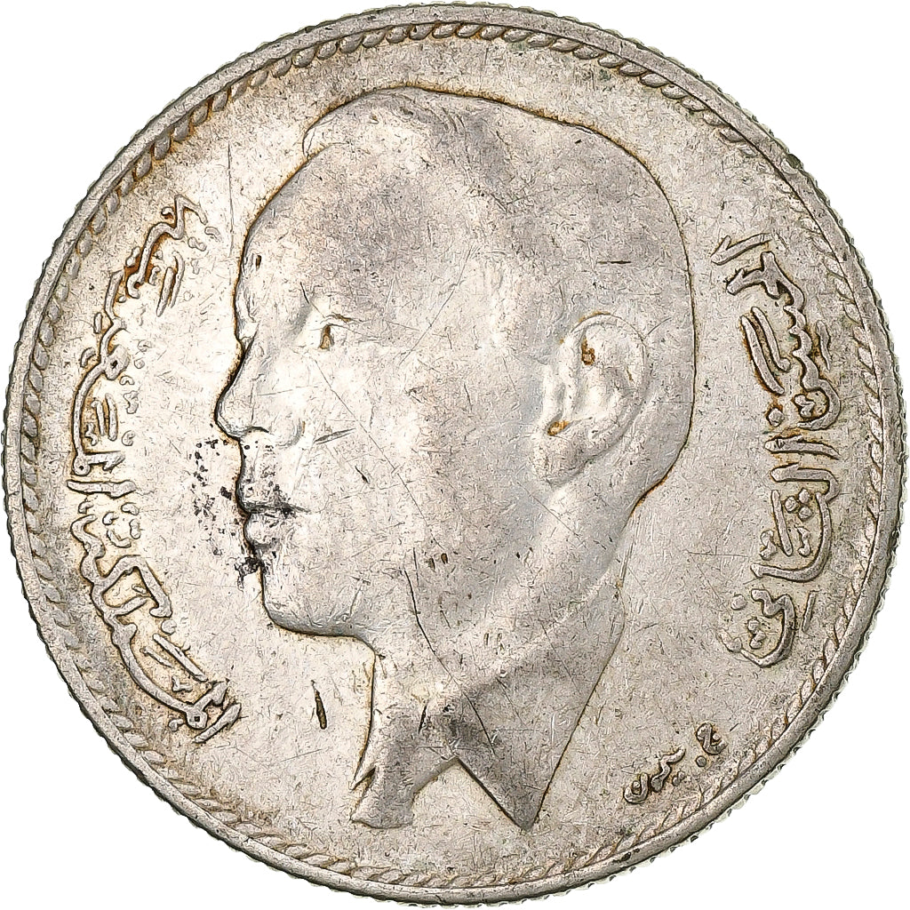 Marocco, al-Hassan II, 5 Dirhams, 1965, Paris, Argento, MB, KM:57