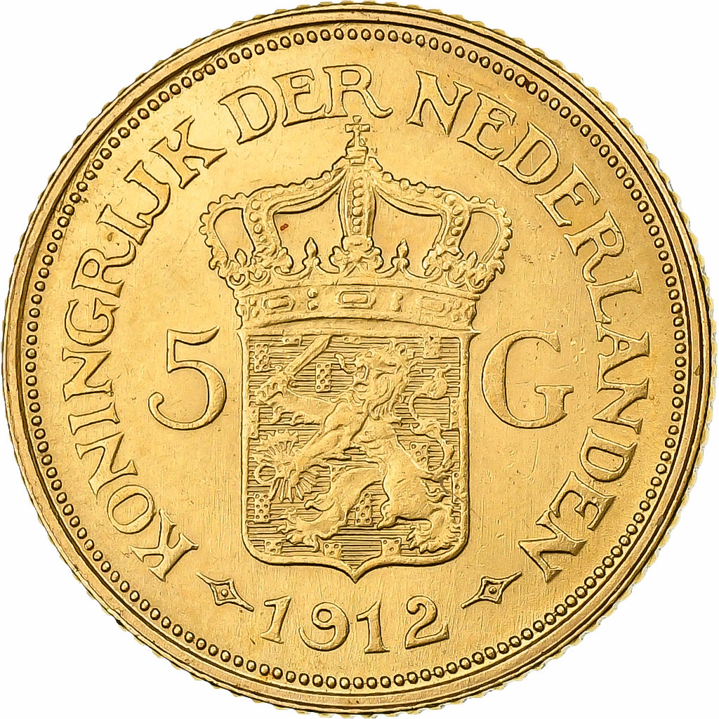 Países Bajos, Wilhelmina I, 5 Gulden, 1912, Utrecht, Oro, SC, KM:151