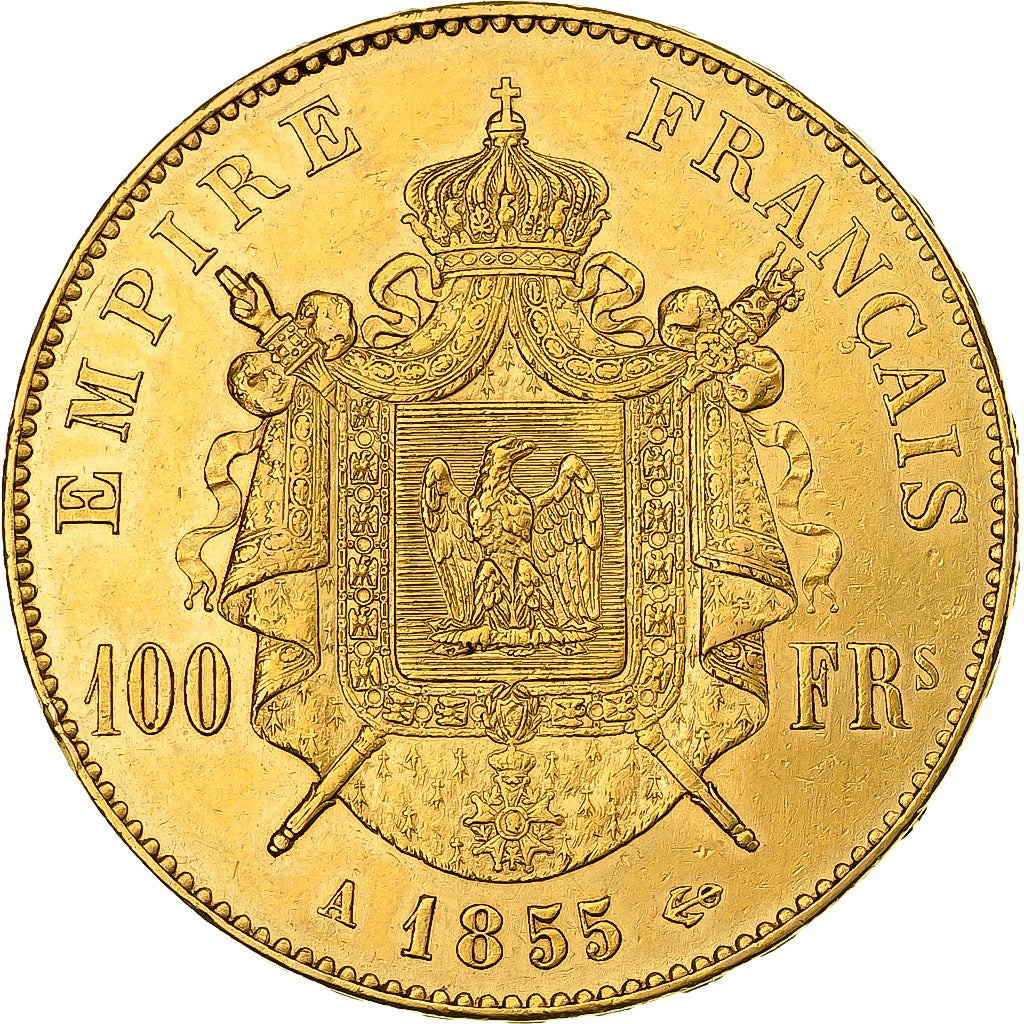 Frankrijk, Napoleon III, 100 Francs, Napoléon III, 1855, Paris, Goud, ZF+