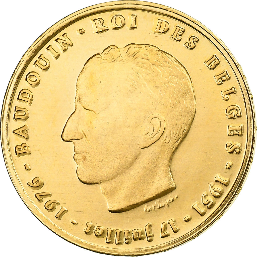 België, 20 Francs, 20 Frank, 25 années de règne, 1976, Bruxelles, Goud, UNC