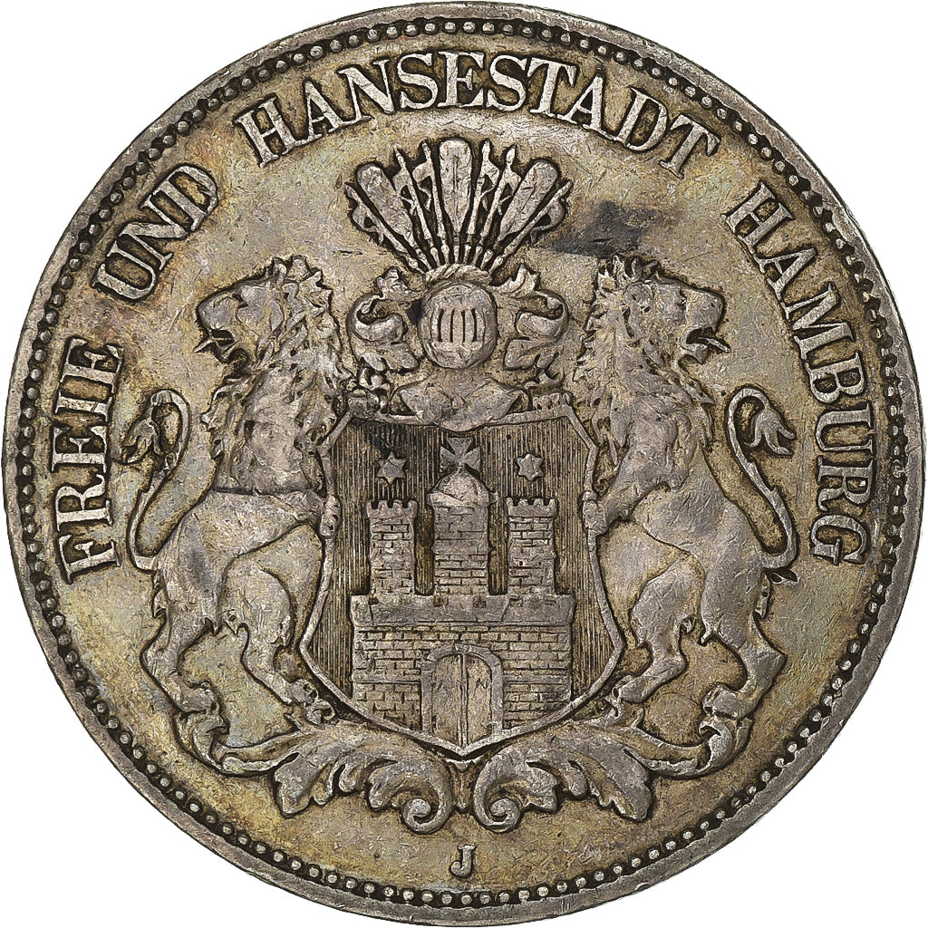 Landy niemieckie, HAMBURG, 5 Mark, 1902, Hamburg, Srebro, VF(30-35), KM:610
