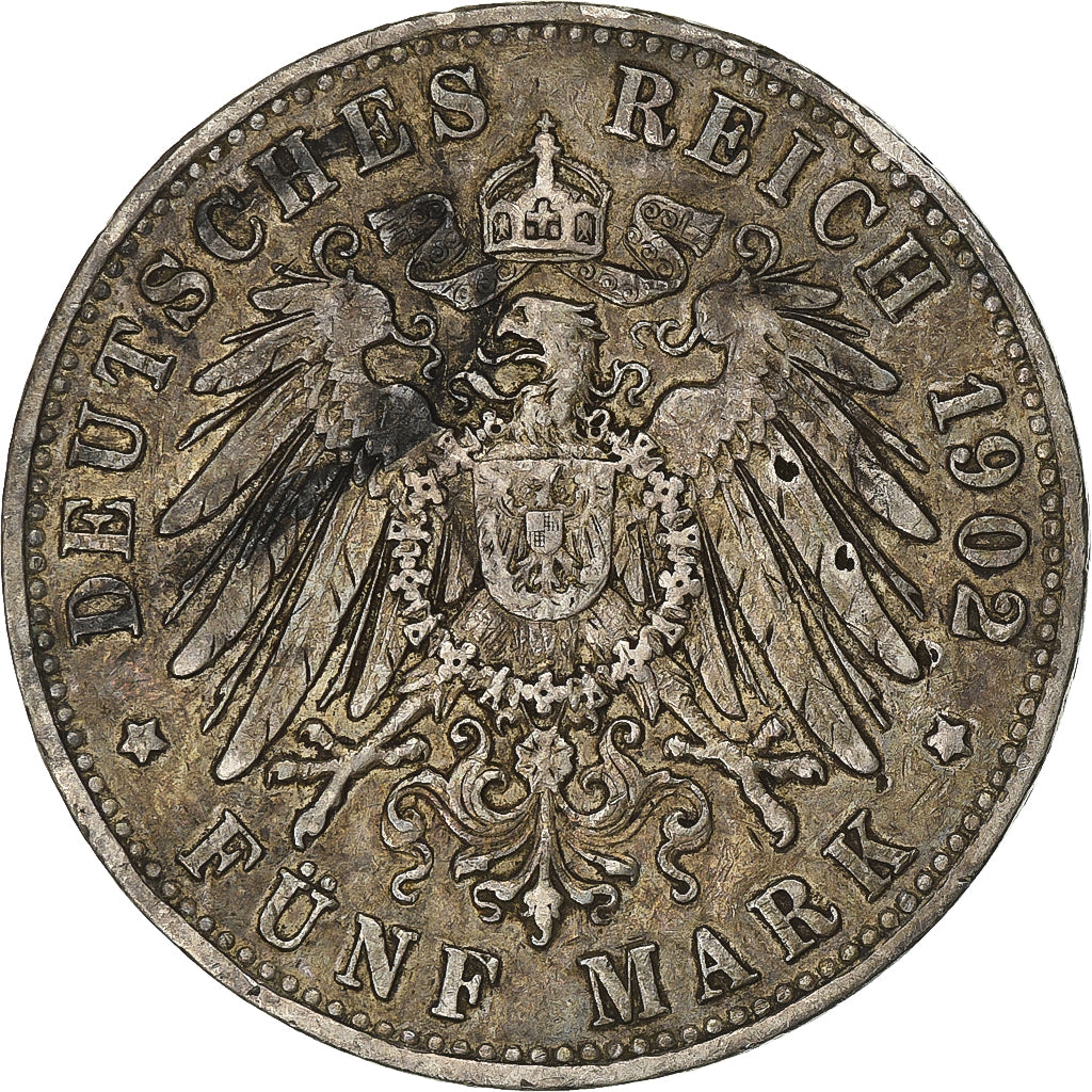 Landy niemieckie, HAMBURG, 5 Mark, 1902, Hamburg, Srebro, VF(30-35), KM:610