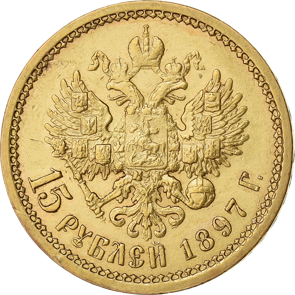 Russland, Nicholas II, 15 Roubles, 1897, St. Petersburg, Gold, VZ, KM:65.2