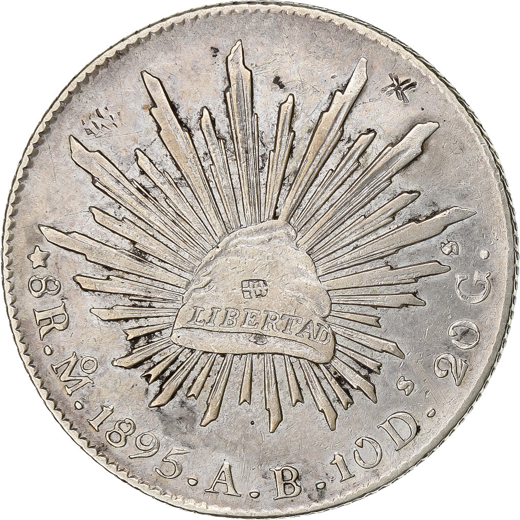 México, 8 Reales, 1895, Mexico City, Contremarque, Plata, MBC, KM:377.10